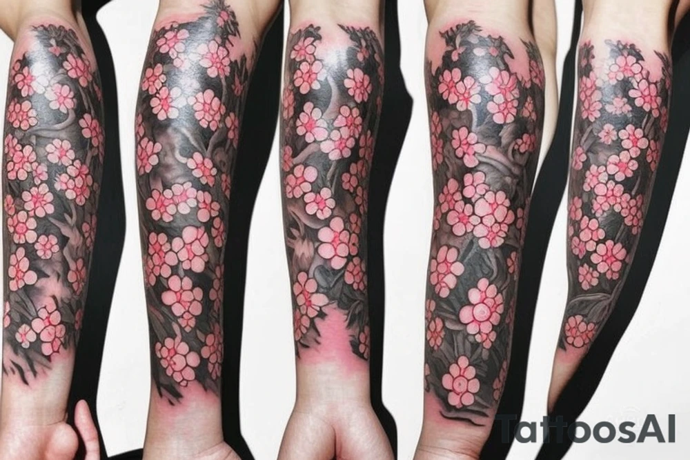 Beautiful Asian and cherry blossoms tattoo idea