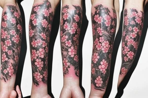 Beautiful Asian and cherry blossoms tattoo idea