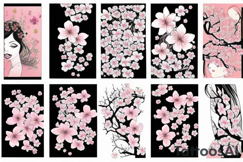 Beautiful girl and cherry blossoms tattoo idea