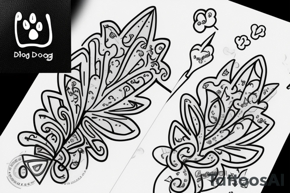 Dog paw integrated witty lucky charm leaf tattoo idea