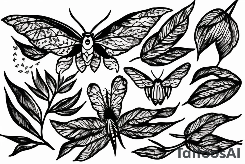 moth merging into leaves tattoo idea