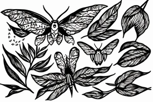 moth merging into leaves tattoo idea