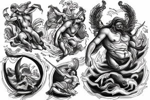 Greek Treme escaping Poseidon in a storm tattoo idea