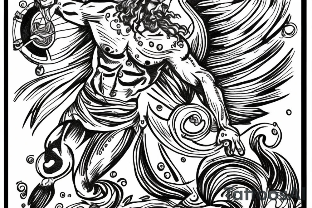 Greek Treme escaping Poseidon in a storm tattoo idea