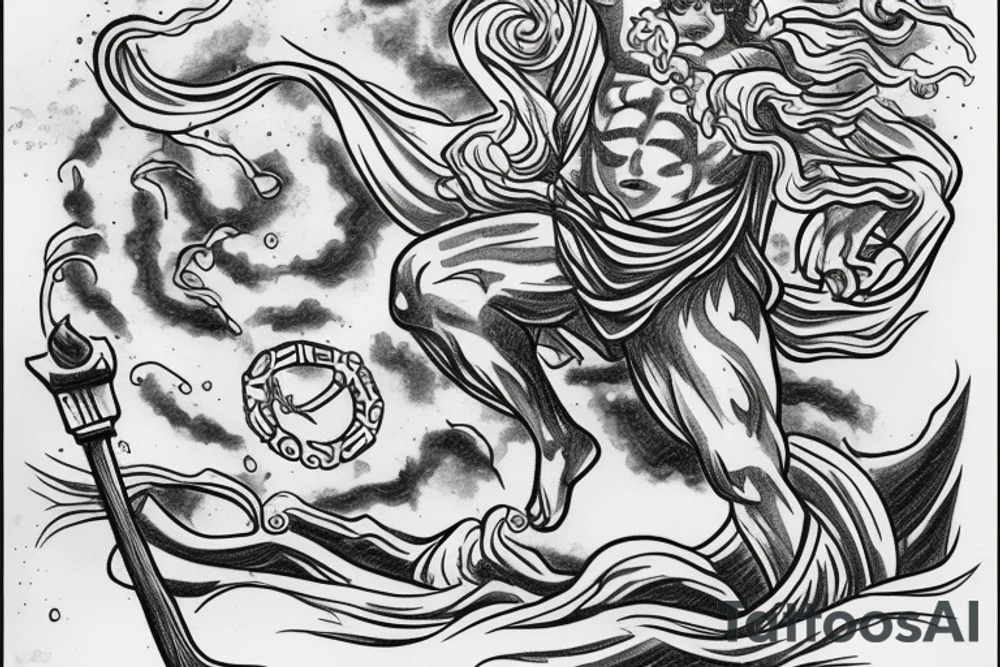 Greek Treme escaping Poseidon in a storm tattoo idea