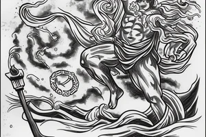 Greek Treme escaping Poseidon in a storm tattoo idea