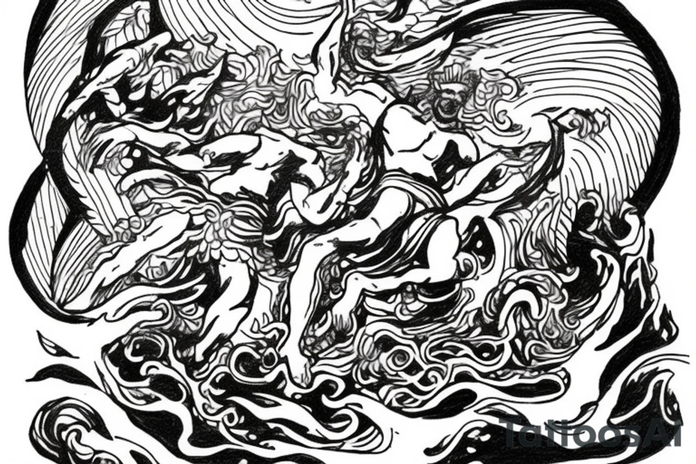 Greek Treme escaping Poseidon in a storm tattoo idea