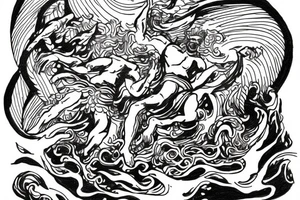 Greek Treme escaping Poseidon in a storm tattoo idea