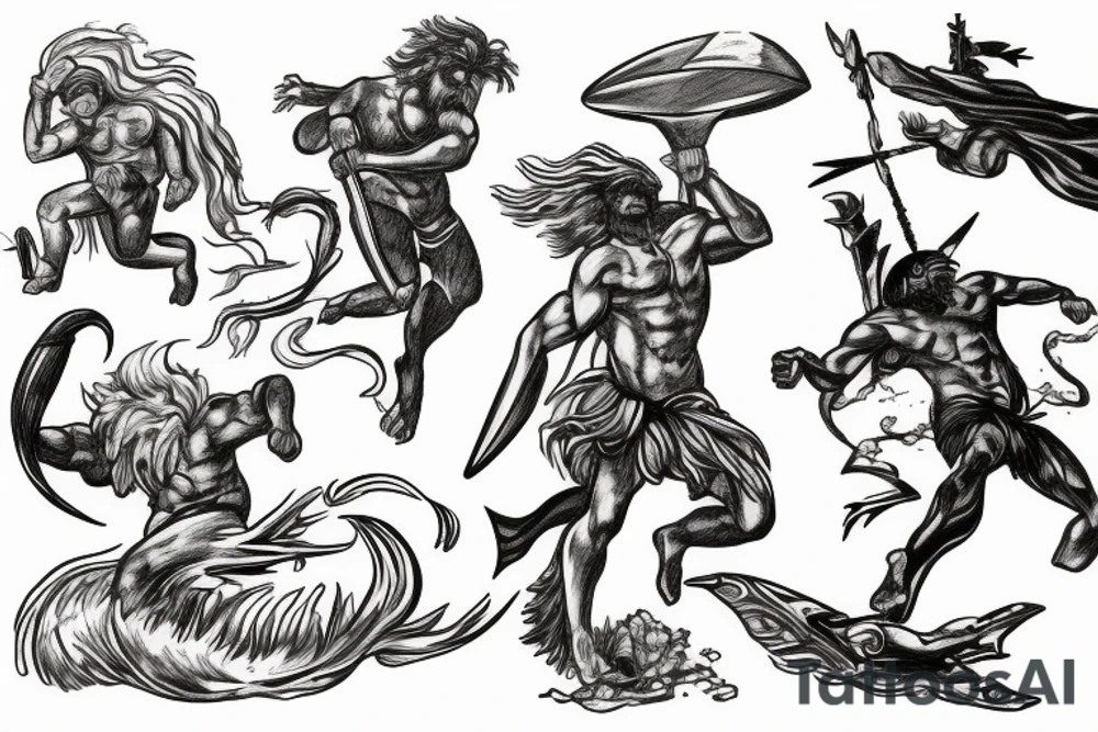 Hoplite escaping Poseidon in a storm tattoo idea
