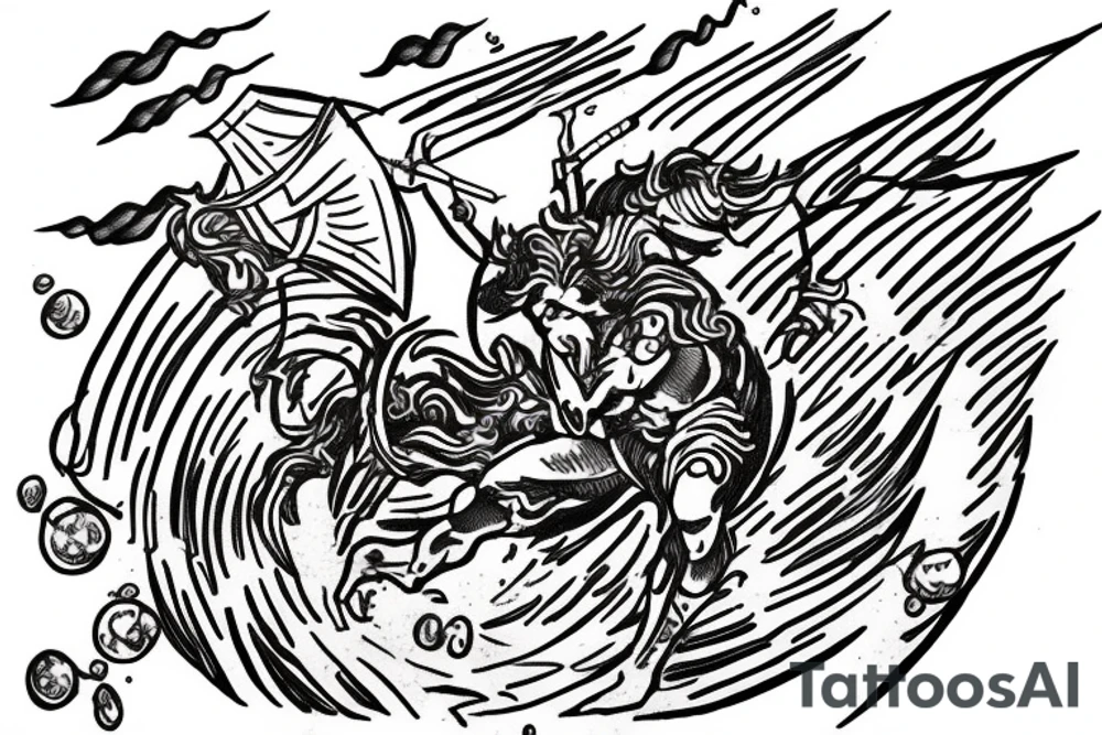 Hoplite escaping Poseidon in a storm tattoo idea