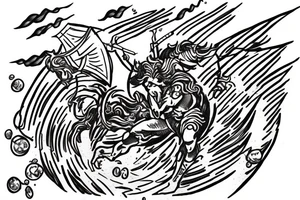 Hoplite escaping Poseidon in a storm tattoo idea