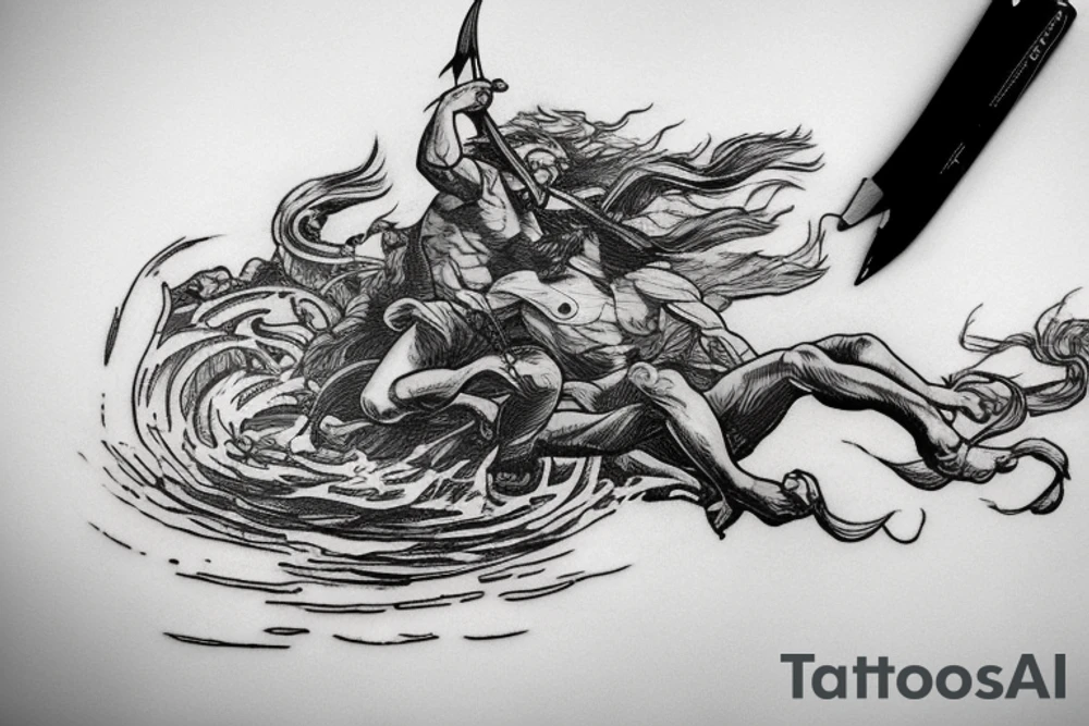 Hoplite escaping Poseidon in a storm tattoo idea
