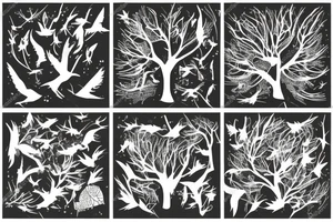 A tree with leaves turning into flying birds tattoo idea