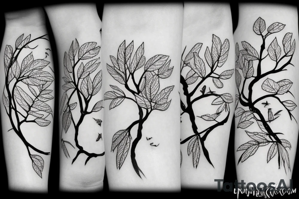 A tree with leaves turning into flying birds tattoo idea