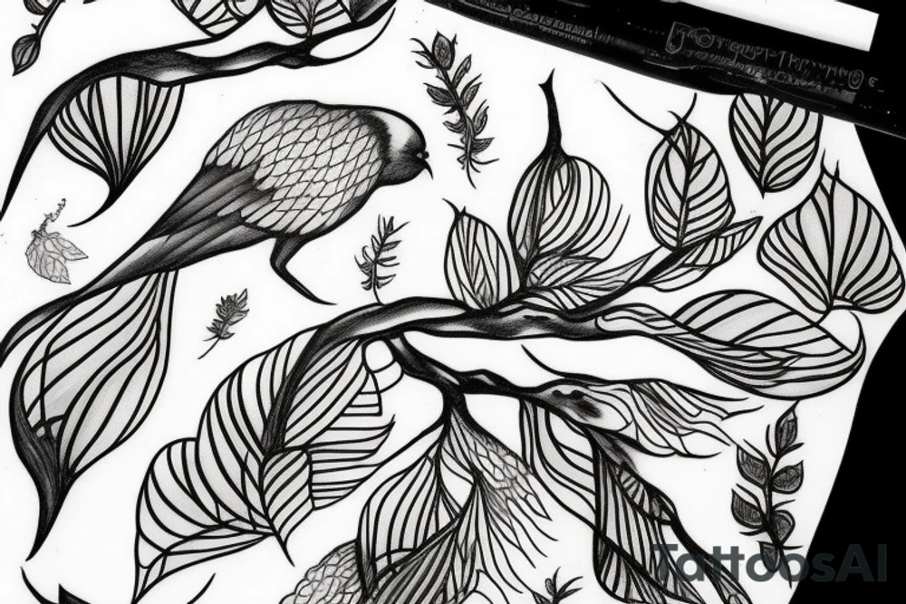 A tree with leaves turning into flying birds tattoo idea