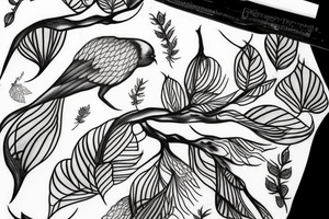 A tree with leaves turning into flying birds tattoo idea