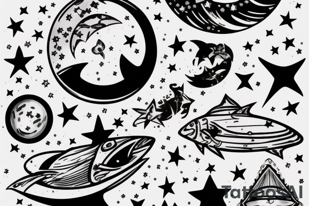astronaut suttung on half moon fishing stars tattoo idea