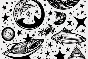 astronaut suttung on half moon fishing stars tattoo idea