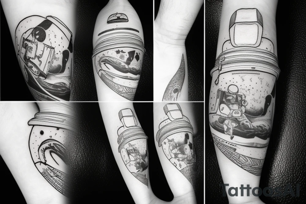 an astronaut sitting on half moon fishing stars tattoo idea