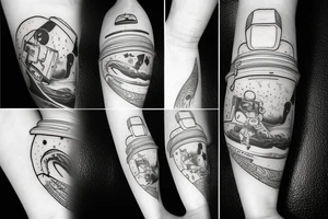 an astronaut sitting on half moon fishing stars tattoo idea