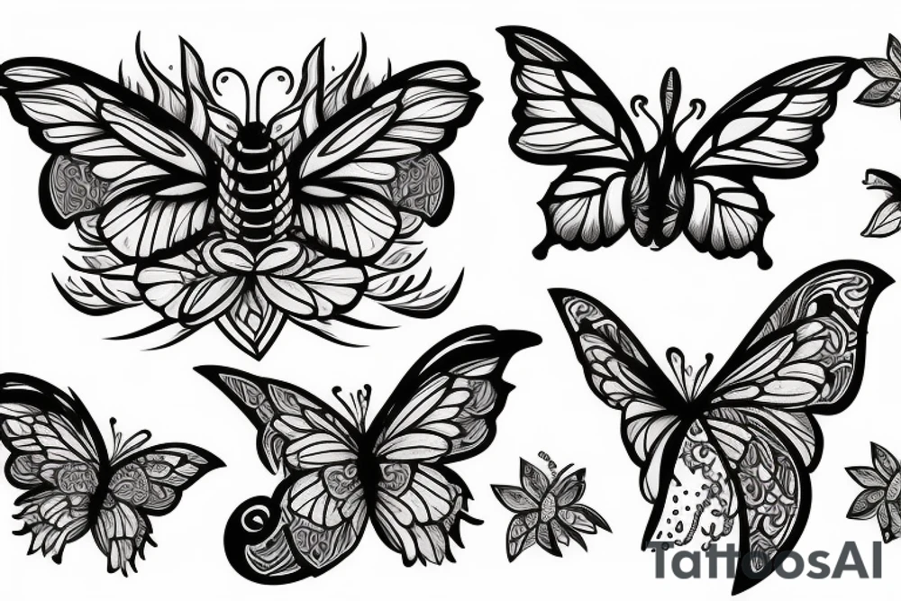 Dragon with butterflies and flowers tattoo idea
