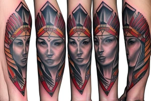 Native American princess and a wolf and a army soldier sleeve tattoo tattoo idea