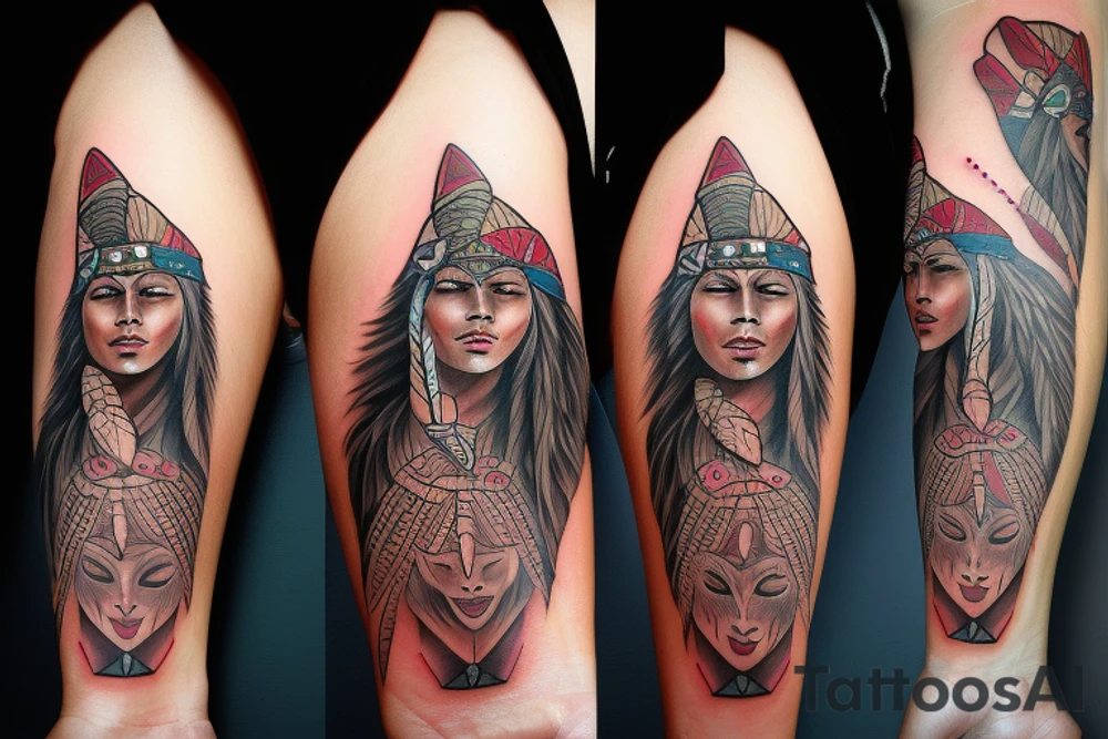 Native American princess and a wolf warrior tattoo idea