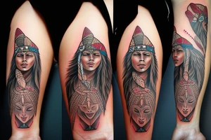 Native American princess and a wolf warrior tattoo idea
