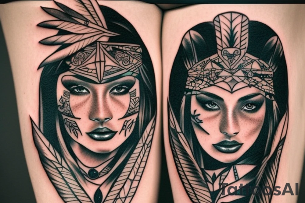 Native American princess and a wolf warrior tattoo idea