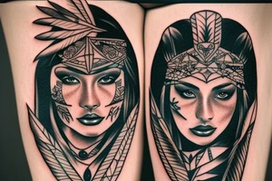 Native American princess and a wolf warrior tattoo idea