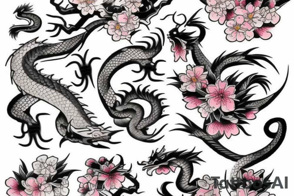 a Japanese tattoo with cherry blossoms and a dragon tattoo idea