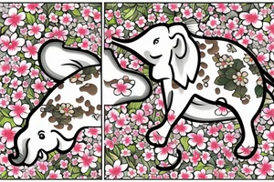 Cherry blossoms with koi fish elephant with trunks up wearing a crown lotus word waku word brown golf club tattoo idea