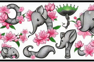 Cherry blossoms with koi fish elephant with trunks up wearing a crown lotus golf club tattoo idea