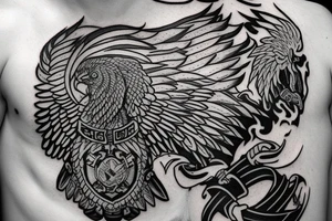 Double headed eagle with a fighter's helmet on the chest. tattoo idea