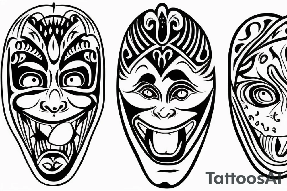two theater masks facing the opposite way with their tongue sticking oug tattoo idea