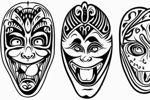 two theater masks facing the opposite way with their tongue sticking oug tattoo idea