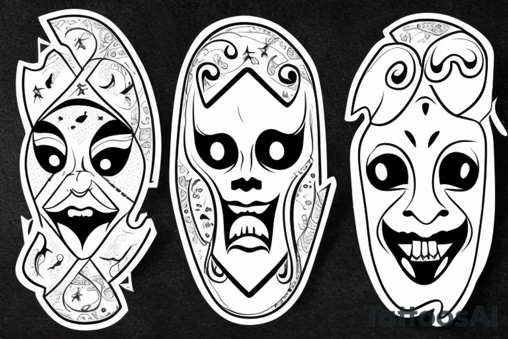 two theater masks facing the opposite way with their tongue sticking oug tattoo idea