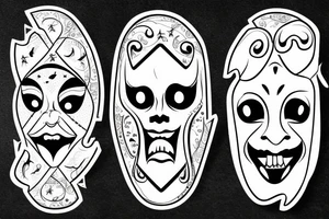 two theater masks facing the opposite way with their tongue sticking oug tattoo idea