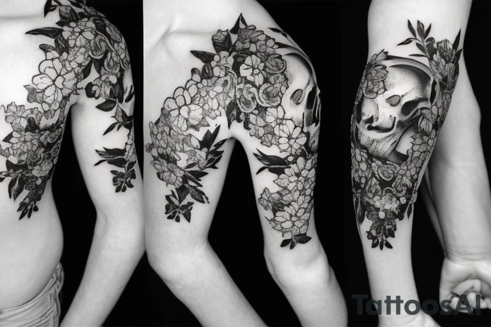 Horse skull and wildflowers tattoo idea