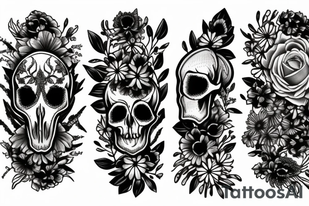 Horse skull and wildflowers tattoo idea