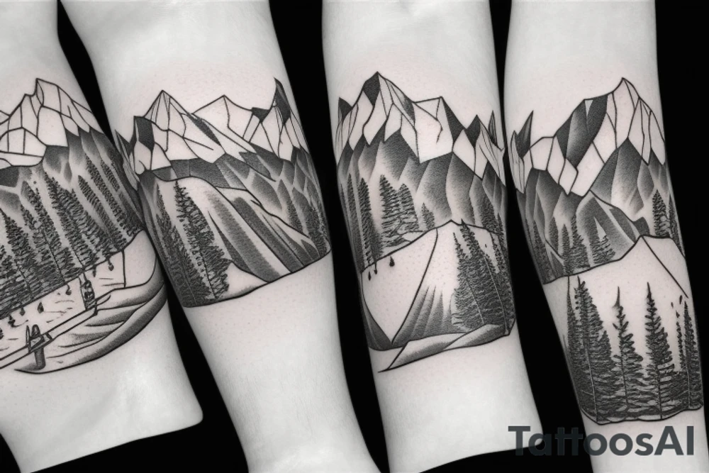 chairlift over snowy mountains tattoo idea