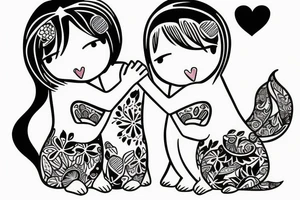 small cat and girl hugging and happy tattoo idea
