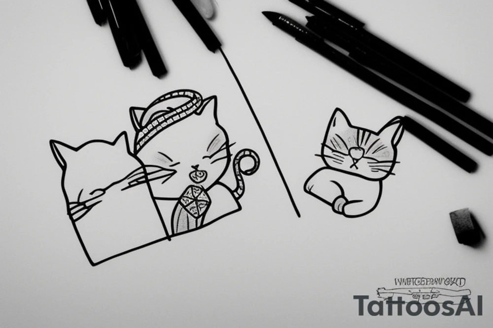 small cat and girl hugging and happy tattoo idea