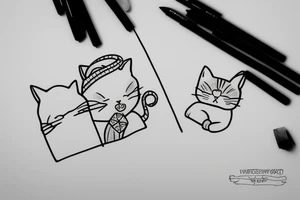 small cat and girl hugging and happy tattoo idea