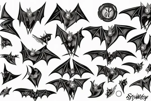 Symetrical bat with wings spread open in a vintage style tattoo idea