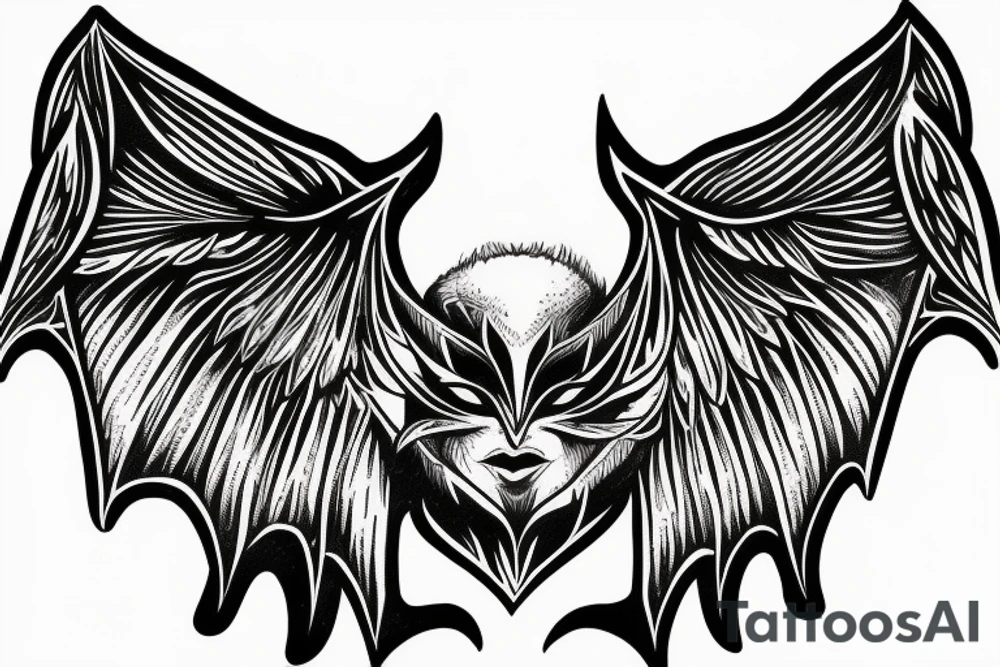 Symetrical bat with wings spread open in a vintage style tattoo idea