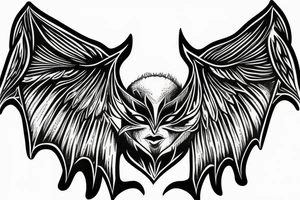 Symetrical bat with wings spread open in a vintage style tattoo idea