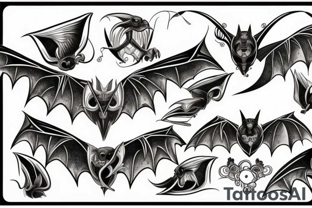 Symetrical bat with wings spread open in a vintage style tattoo idea
