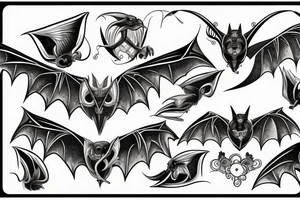 Symetrical bat with wings spread open in a vintage style tattoo idea
