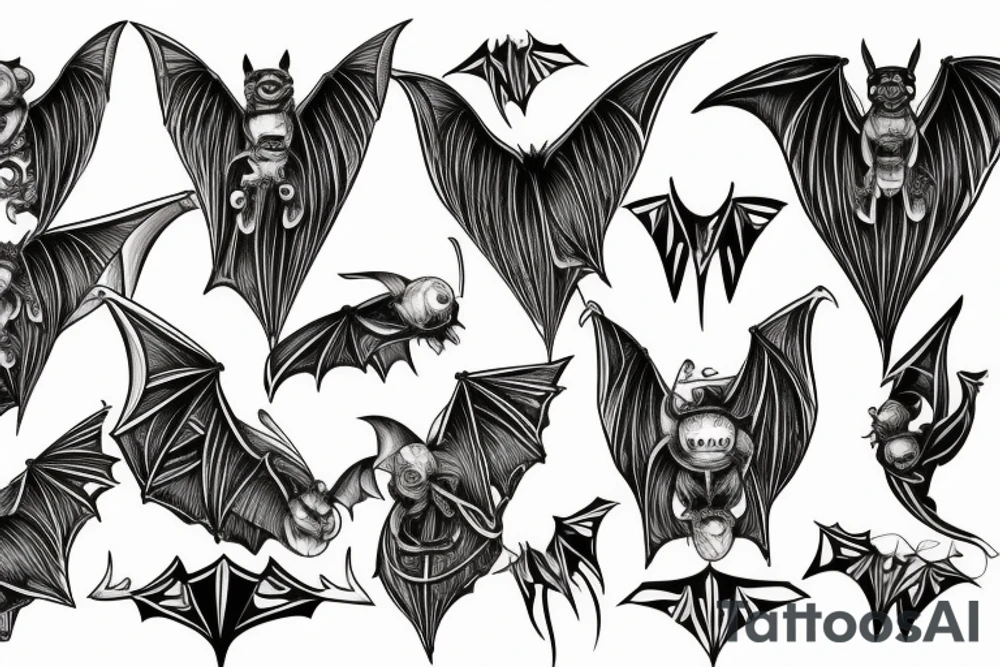 Symetrical bat with wings spread open in a vintage style tattoo idea Symetrical bat with wings spread open in a vintage style tattoo idea